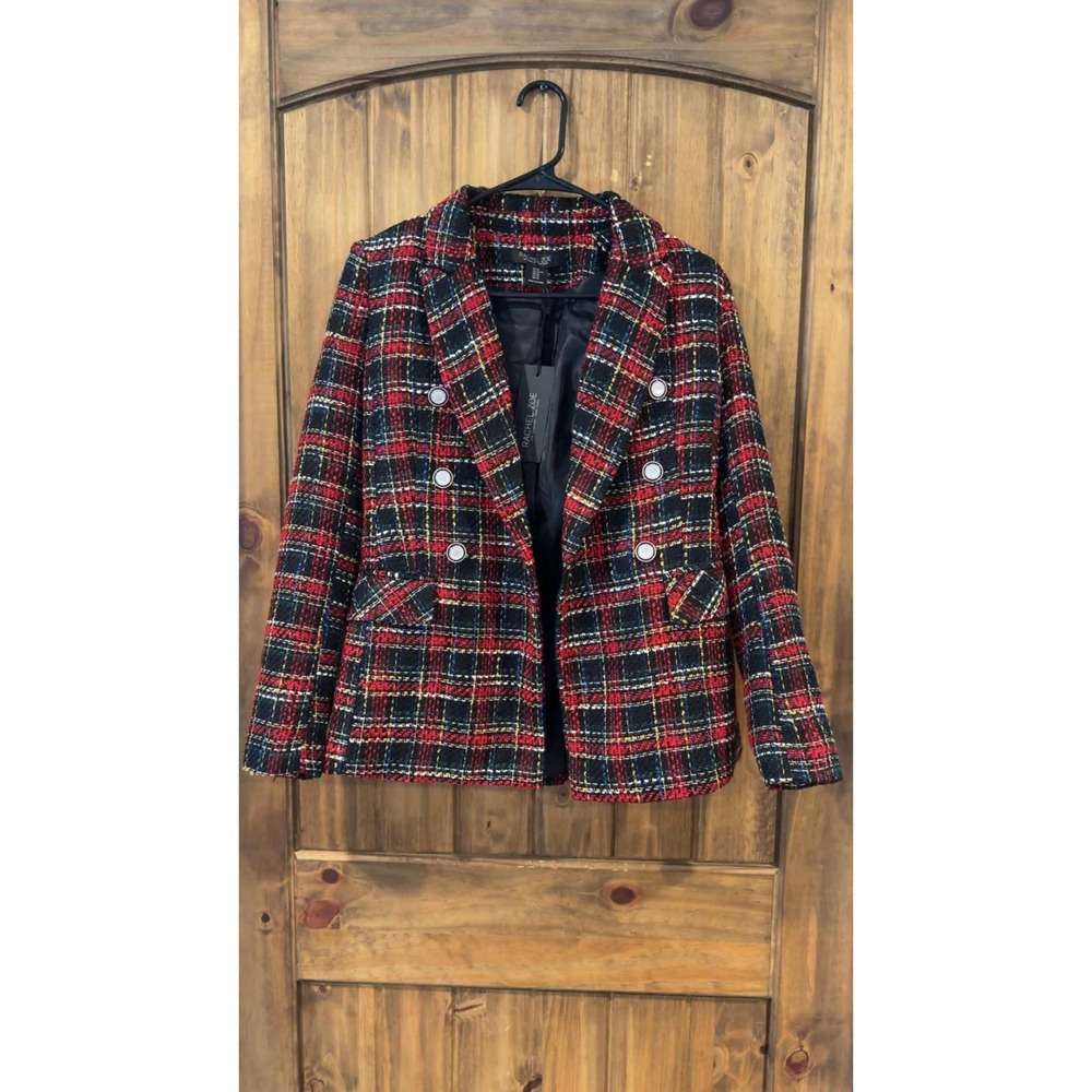 Rachel Zoe Blazer Women XS Multicolor New Plaid Tweed Double Breasted Pearl